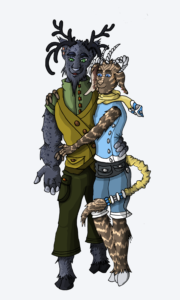 two people with horns and hooves