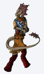 lizard person holding a baby